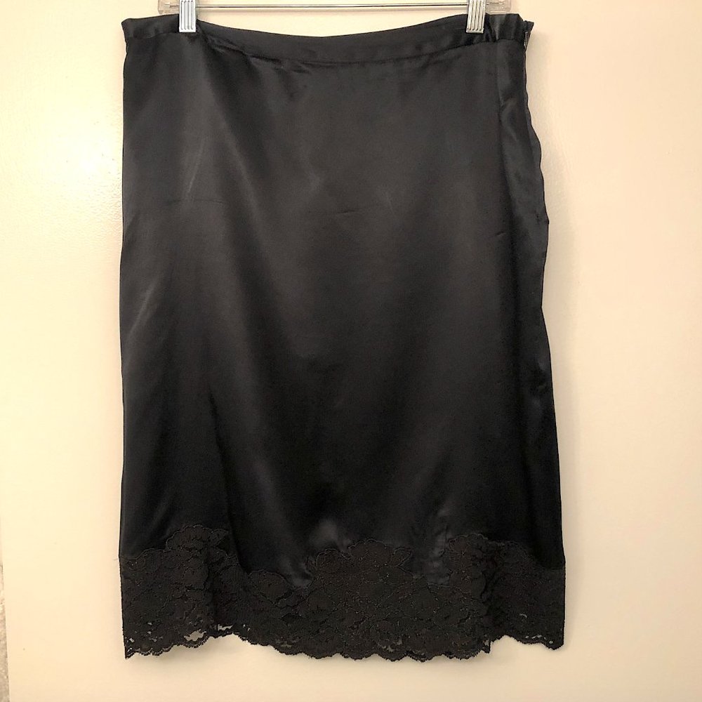 Beautiful dark navy satin slip/  skirt  with lace bottom